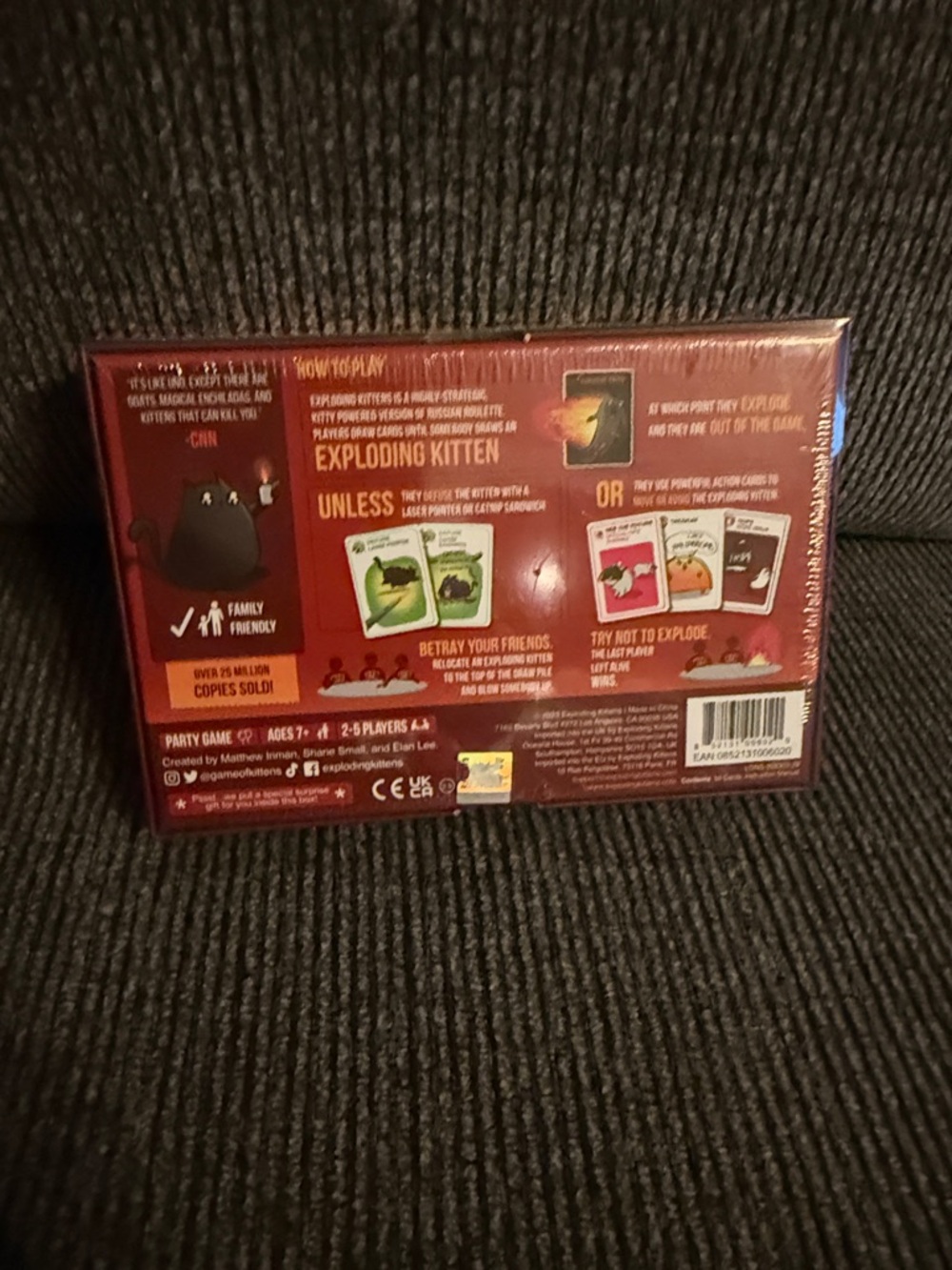 Exploding Kittens Card Game — Red Game Box (Back) - Picture 2 of 5